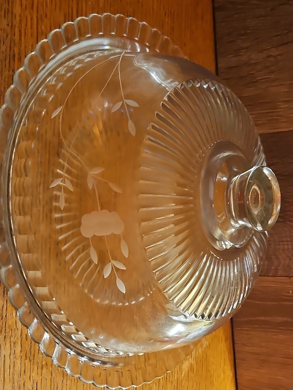 Princess House Clear Etched Glass Covered Serving Bowl